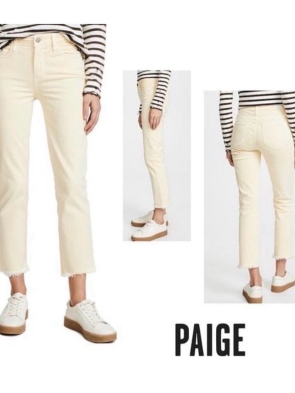 PAIGE pale yellow  Hoxton Straight Ankle Jeans with Frayed Hem